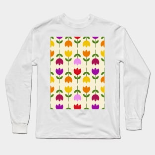 Scandinavian Style Colorful on Cream Flower Pattern Long Sleeve T-Shirt